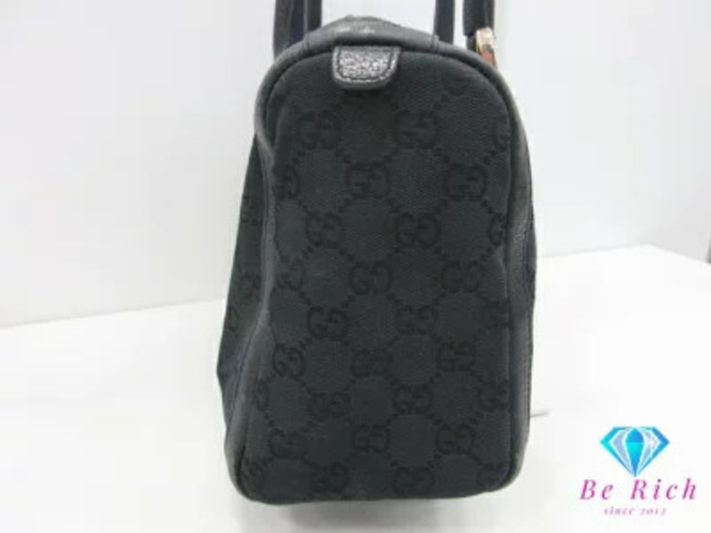 Gucci Black GG Bag Leather Boston Canvas Handbag Black